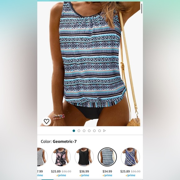 BIKINX Black/Green Geometric Plus Size Tummy Control Two Piece/Tankini NEW!!🖤☀️ - Picture 2 of 7